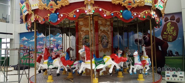 16-seat carousel ride in amusement park